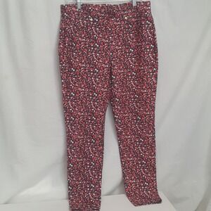 Michael Kors Floral Legging Ankle Pants Women's‎ Size Large Red Pink Pull On